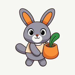 Whimsical Cartoon Rabbit Carrying a Pot with Greens, a Cute and Playful Illustration for Children and Nature Lovers