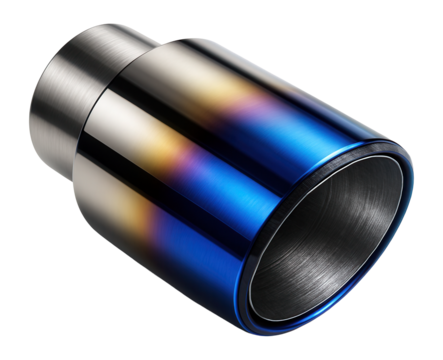 Titanium exhaust tip with a burnt blue gradient finish