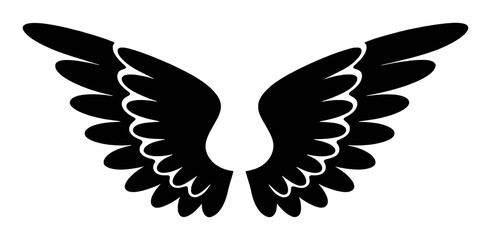 Black feathered wings spread wide graphic