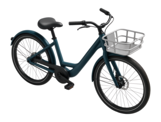 Step-through electric bicycle with a low-slung frame and front basket