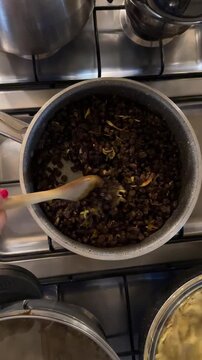 Iranian woman is serving Persian food with raisin garnish on rice homemade delicious snack family gathering dining table Iranian party gourmet recipe chef appetizer spicy plate Asian cuisine lifestyle