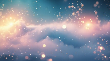 Cosmic fantasy cloudy sky background with bokeh lights and ethereal cloud texture. A beautiful, dreamy concept image for magical and tranquil projects.