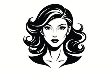 Elegant woman with black wavy hair and bold makeup in a vector