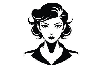 Elegant woman with short dark hair and collar is a monochrome vector