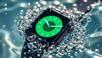 Underwater Watch with Bubbles and Green Face