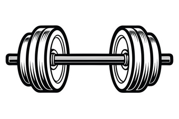 Black and white line shows dumbbell with weights over a white background
