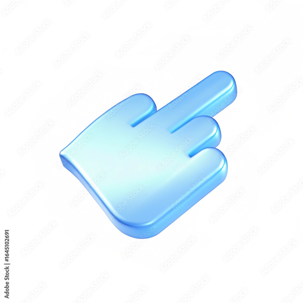 Poster isolated blue hand cursor pointing upward on a white background in a digital rendering style created