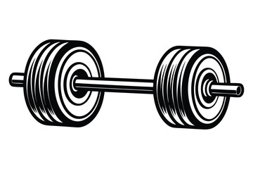 Bold barbell features stacked plates on white, displaying fitness equipment vividly