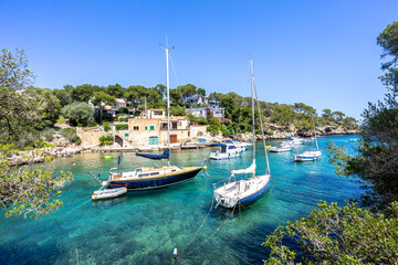 Bay of Cala Figuera on Mallorca island with boats holiday by the sea in Spain
