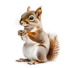Obraz premium Eastern Gray Squirrel: Close-up Photo of a Young Squirrel Sitting on a White Background- Ai generated
