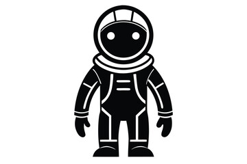 Cartoon astronaut stands tall in a black and white spacesuit silhouette with white background
