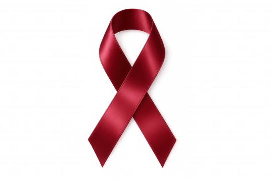 Symbolic red ribbon promoting awareness for important causes, featuring a transparent background for versatile use