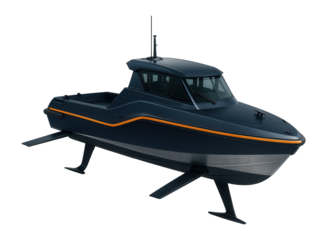 Hydrofoil patrol vessel with elevated bridge and retractable wings
