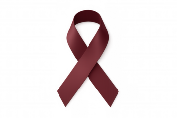 Burgundy awareness ribbon representing support for multiple myeloma, waldenstrom macroglobulinemia, and head and neck cancer, isolated on transparent background