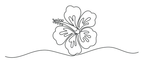 Continuous one line drawing of  piece hibiscus flower. Rose mallow in single line draw illustration.
