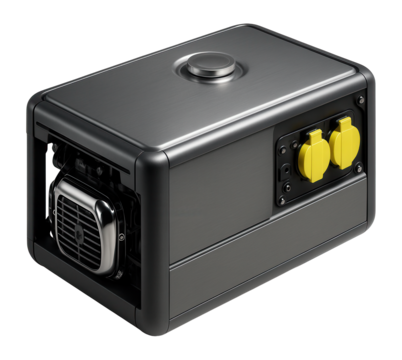 Diesel generator with integrated fuel tank and external power outlets