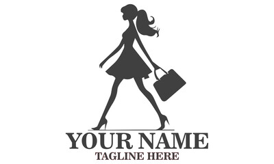 Handbag day icon. Woman with handbag vector illustrasion, Elegant black silhouette vector illustration of a stylish woman walking gracefully while holding a handbag, handbag logo design