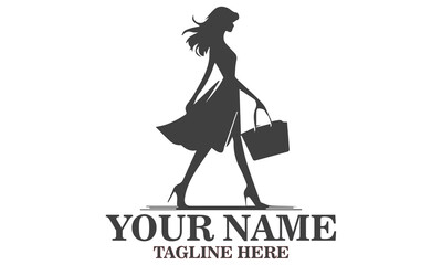 Handbag day icon. Woman with handbag vector illustrasion, Elegant black silhouette vector illustration of a stylish woman walking gracefully while holding a handbag, handbag logo design