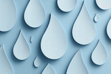Light blue paper water drops on a light blue background