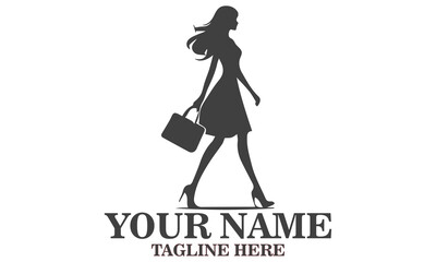 Handbag day icon. Woman with handbag vector illustrasion, Elegant black silhouette vector illustration of a stylish woman walking gracefully while holding a handbag, handbag logo design