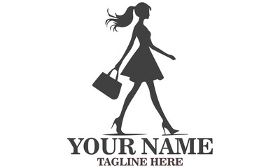 Handbag day icon. Woman with handbag vector illustrasion, Elegant black silhouette vector illustration of a stylish woman walking gracefully while holding a handbag, handbag logo design