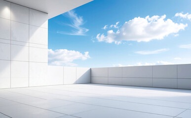 Obraz premium 白い壁と青空が広がるシンプルで開放的な風景