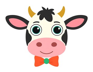 Cute cartoon cow face with bow tie