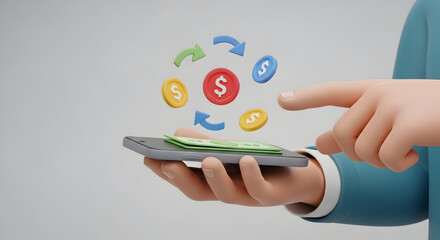 Effortlessly manage your finances with secure mobile transactions and vibrant currency symbols orbiting your device, showcasing seamless digital money flow.