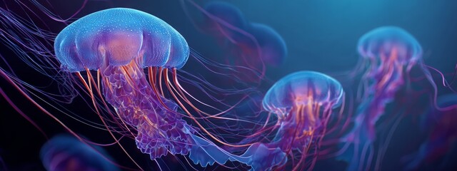 Obraz premium neon jellyfish close up, Generative AI,