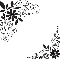 Elegant Black and White Floral Corner Design - Decorative Flourish Elements