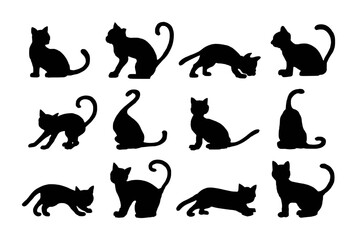 Black feline silhouettes in various poses animal