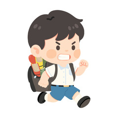 Cartoon Illustration of Upset Schoolboy Running Late