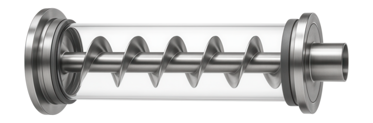 Screw conveyor with stainless steel auger and enclosed tube for moving granular materials in a food processing facility