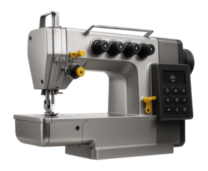 Industrial coverstitch machine with a top coverstitch capability and programmable control panel for a large garment production facility