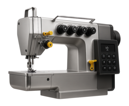 Industrial coverstitch machine with a top coverstitch capability and programmable control panel for a large garment production facility