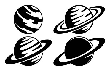 Planet icons with rings and stripes space astronomy