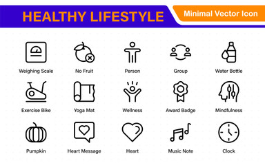 Healthy lifestyle icons in modern thin line style. Perfect for websites, apps, branding, infographics, marketing, templates, user interface and more.