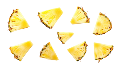 flying pineapple slices isolated on transparent white background, clipping path