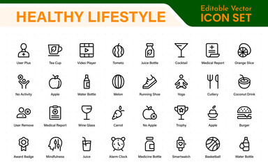 Healthy lifestyle icons in modern thin line style. Perfect for websites, apps, branding, infographics, marketing, templates, user interface and more.