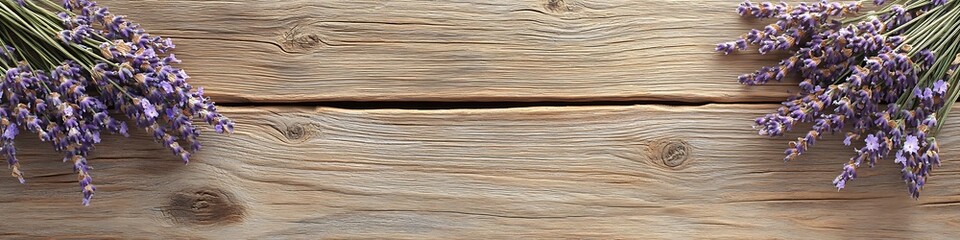 Natural oil mock on dry wood plank with lavender flowers and beige tones
