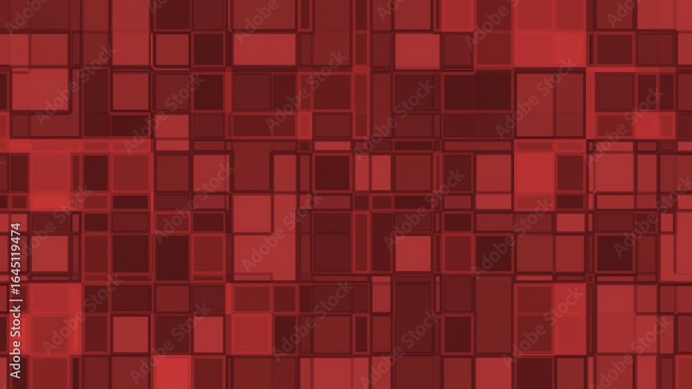 Poster abstract grid pattern composed of varied red geometric shapes with layered squares and rectangles