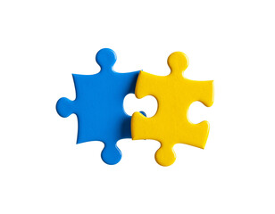 Colorful 3D puzzle pieces connected to create creative business solutions, isolated on white background.
