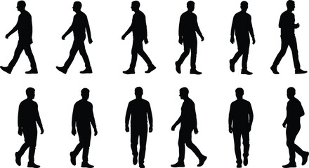 Walking man silhouette vector, male figure outline, human pose clipart, standing person shape, black man icon, walking person design, vector illustration