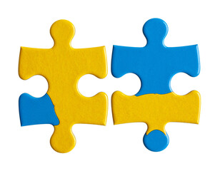 Obraz premium Colorful 3D puzzle pieces connected to create creative business solutions, isolated on white background