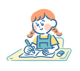Girl writing in a notebook at a desk