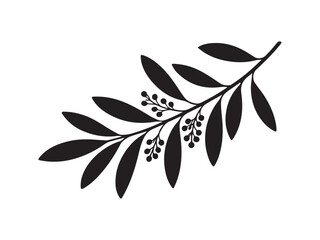 Fototapeta premium Silhouette of an olive branch with leaves and berries vector isolated on white background
