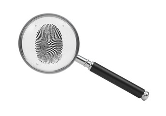 Magnifying Glass Revealing a Detailed Fingerprint on transparent background