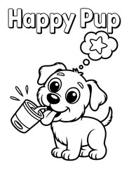 Adorable puppy drinks from a cup with a star thought bubble drinking
