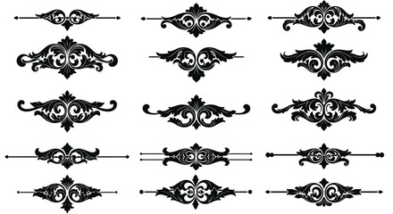 Fototapeta premium Collection of ornate decorative scrollwork dividers silhouette isolated on white background