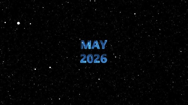 May 2026 Text Animation, The month of May and the year 2026 are presented in a smoky ethereal font with glowing embers on a black background
